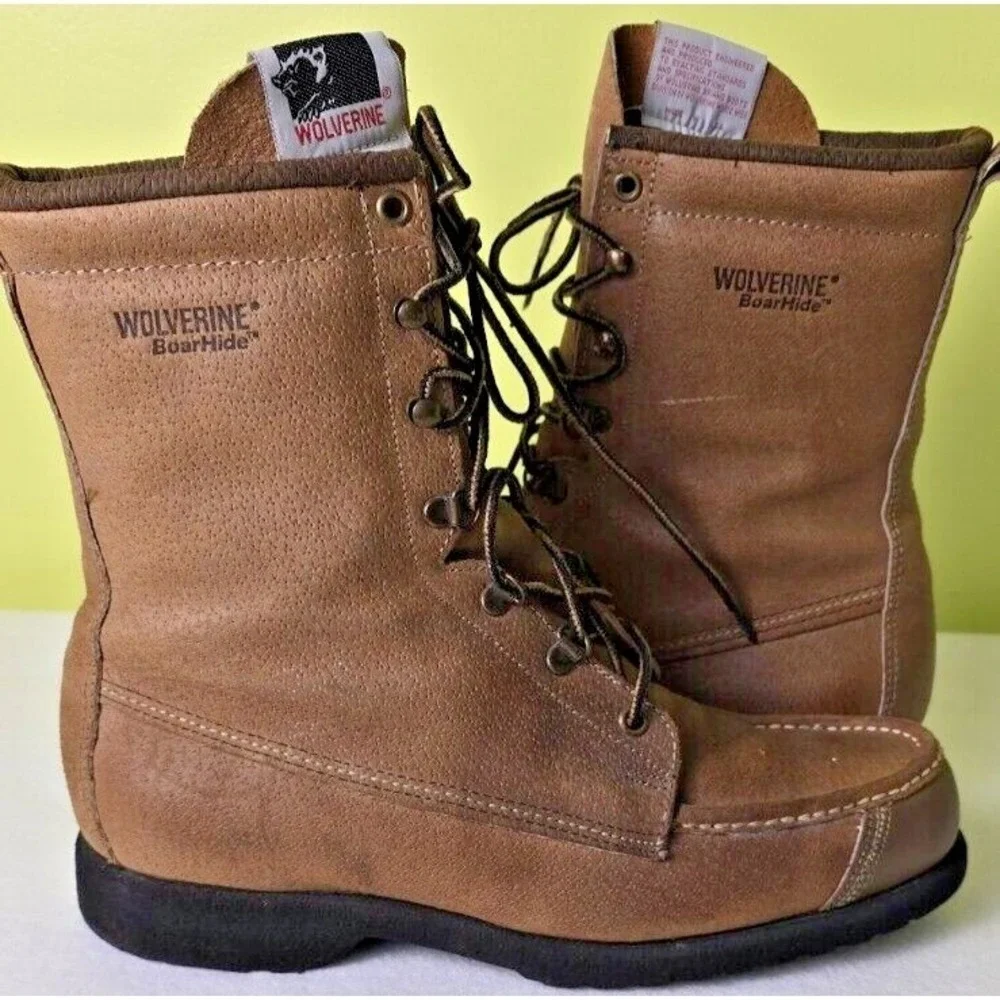 Vintage Wolverine Made In USA Boar Hide Men's Boots Boarhide Size 10 M Pigskin
